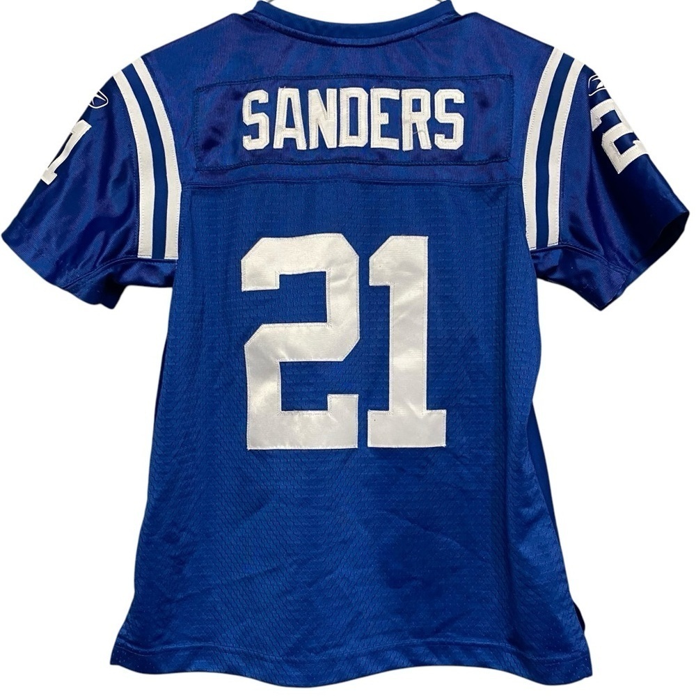 Reebok NFL Indianapolis Colts Football #21 Sanders Blue White Jersey Size M Kids